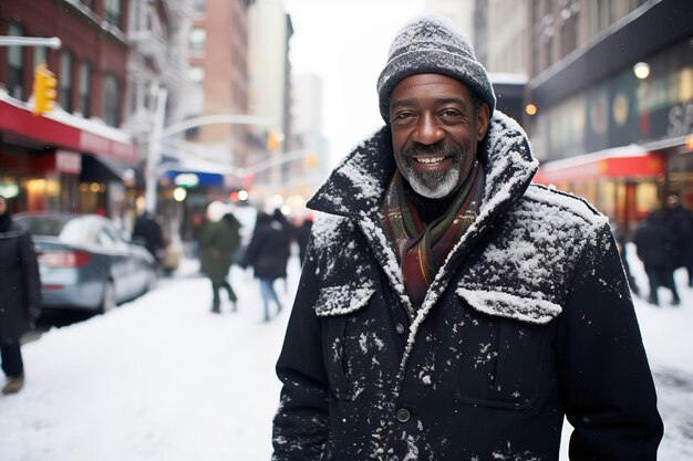 Senior black man in winter clothes Urban lifestyle street portrait