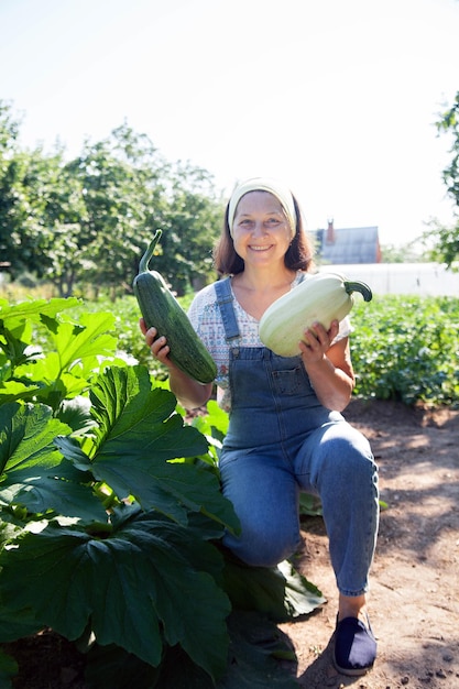 Senior blanke vrouw die in de zomer op het veld werkt vrouwelijke gepensioneerde boer die aan landbouw werkt en echte mensen aanplant, pensioen zelfvoorzieningsconcept