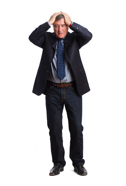 Photo senior businessman failure, unsuccessful or sad pose