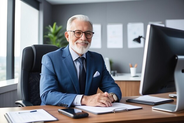 Foto un uomo d'affari anziano in ufficio.