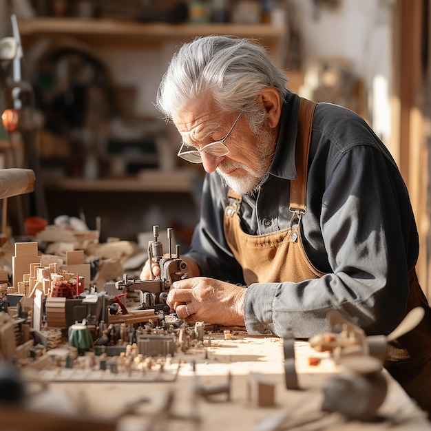 Senior Caucasian Carpenter with White Beard