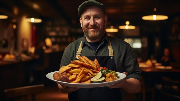 Senior Chief holding a plate with food Generative Ai