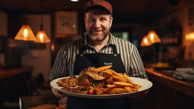 Senior Chief holding a plate with food Generative Ai