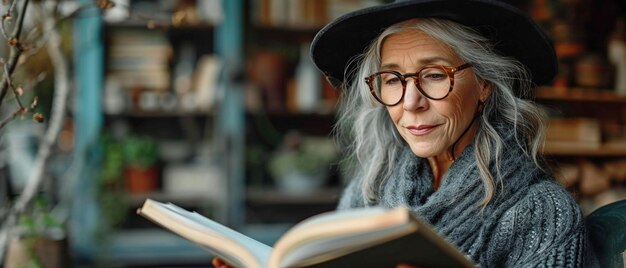 Senior citizen enjoying a book on the porch