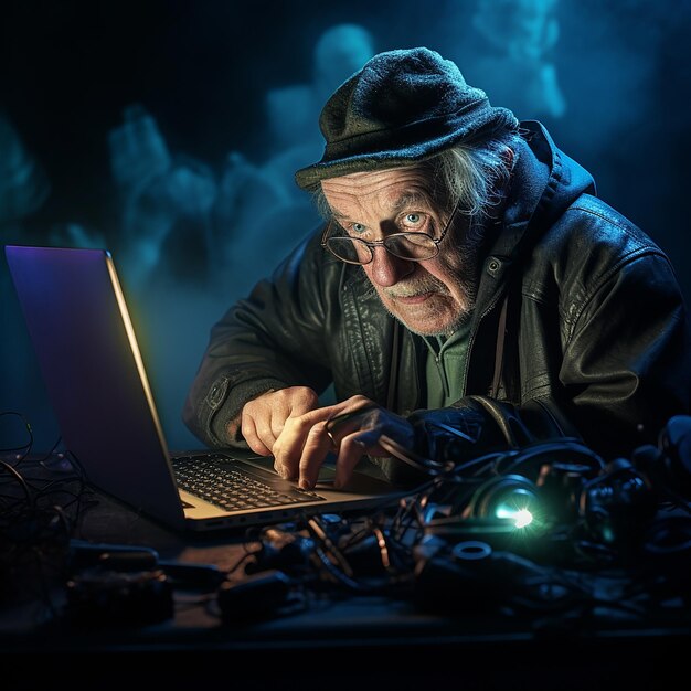 Senior Citizen Typing on a Laptop Keyboard for Connection