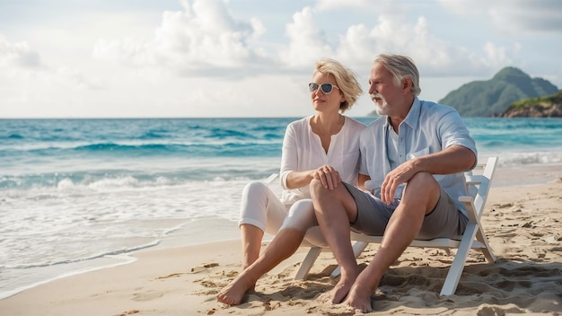 Senior couple in the beach retirement and summer vacation concept