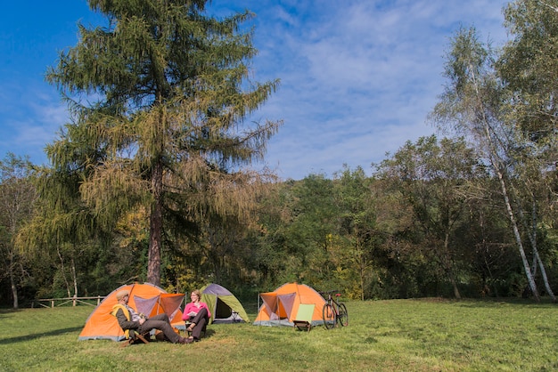 Senior couple at camping