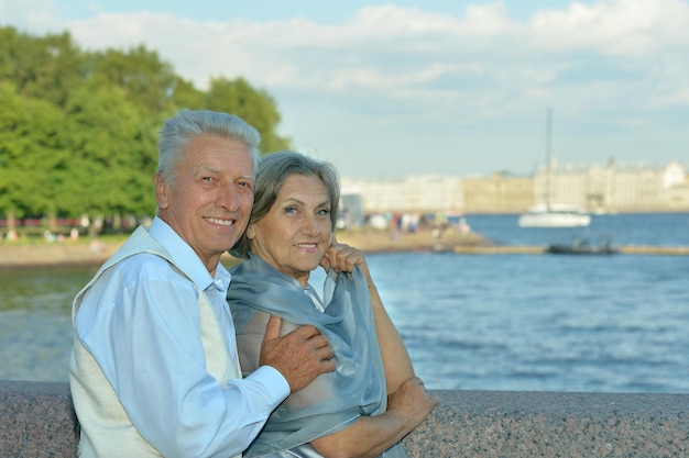 Senior couple on city street