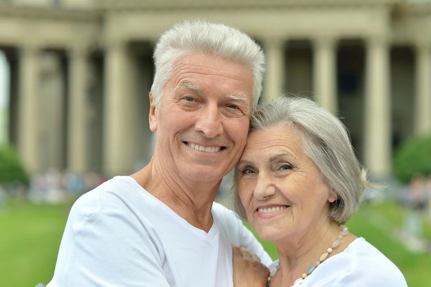 Senior couple on city street