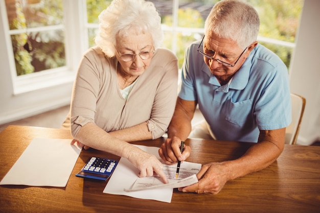 Пожилые супружеские пары, считая счета на дому