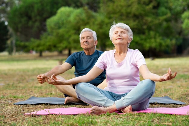 Senior couple doing yoga