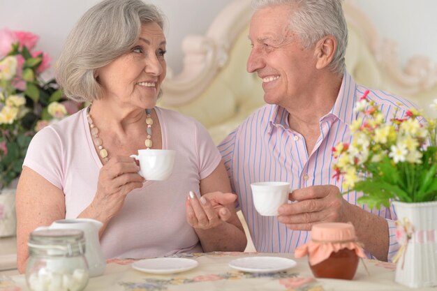 Senior couple drinking tea