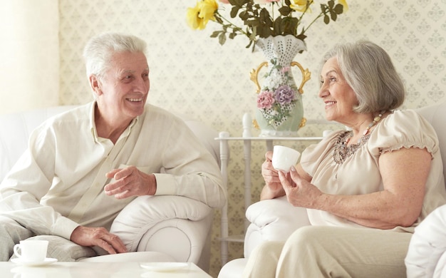 Senior couple drinking tea