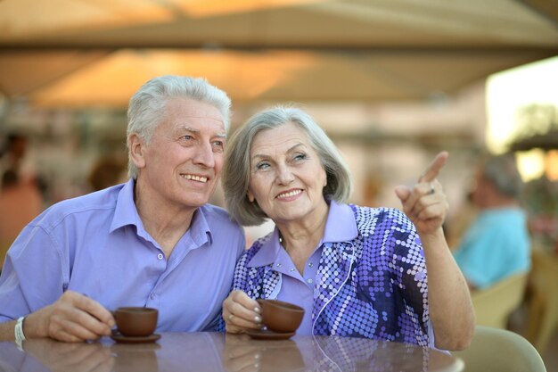 Senior couple drinking tea