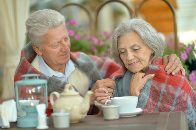 senior couple drinking tea