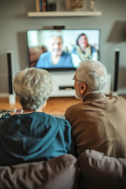 Photo a senior couple engaged in a video call with family members