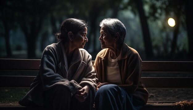 Senior couple enjoying autumn tree embracing love generated by AI