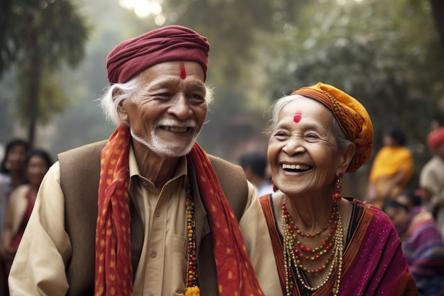 A senior couple enjoying a cultural festival outdoors created with generative ai