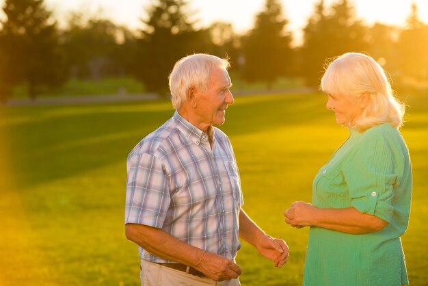 Senior couple on grass background