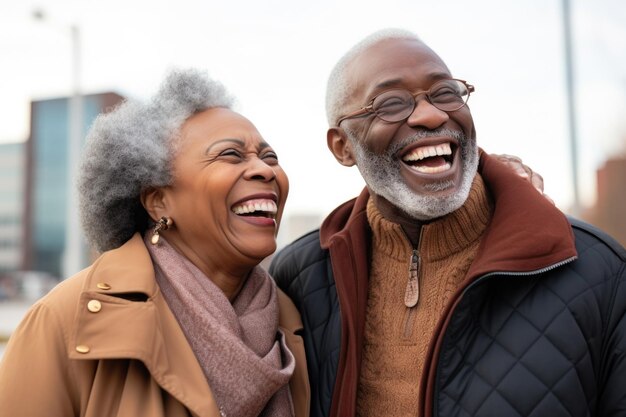 senior couple happy expression outdoors in a city ai generated