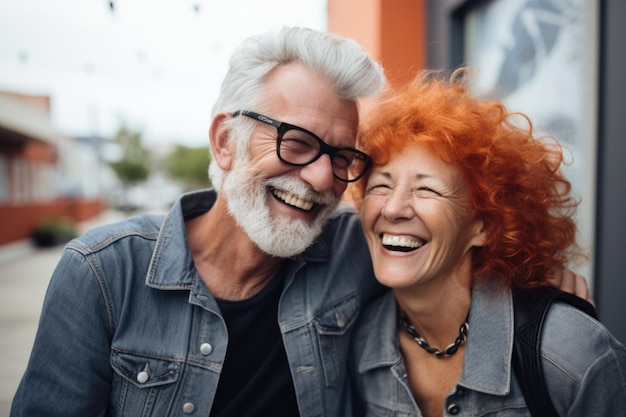 senior couple happy expression outdoors in a city ai generated