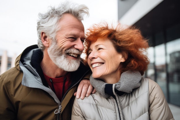 Photo senior couple happy expression outdoors in a city ai generated