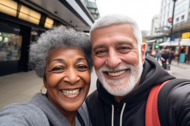 Photo senior couple happy and surprised expression city background