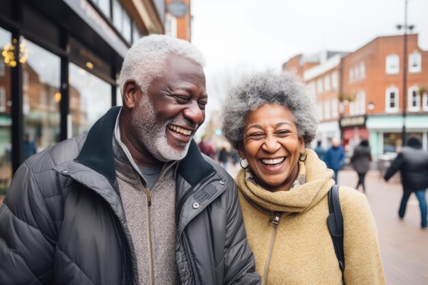 senior couple happy and surprised expression city background