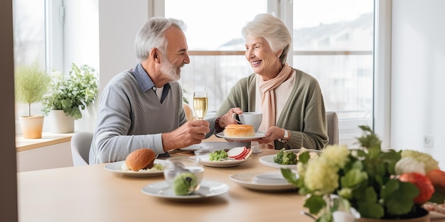 Senior couple having breakfast at home Elderly people daily life in the morning