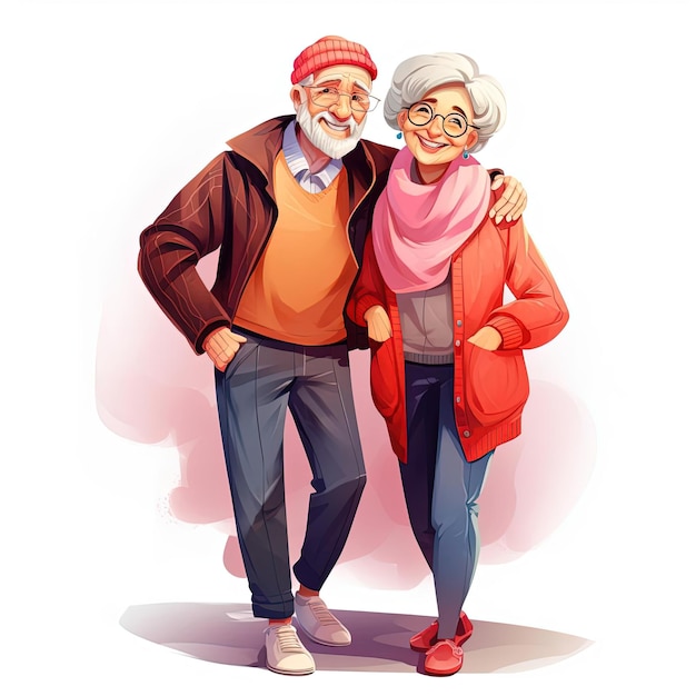 senior couple holding hands vector illustration of old woman and man