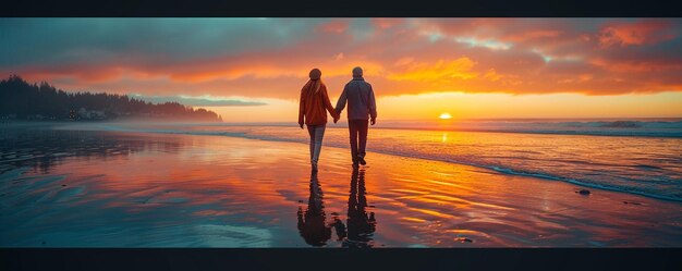 Photo a senior couple holding hands walking background