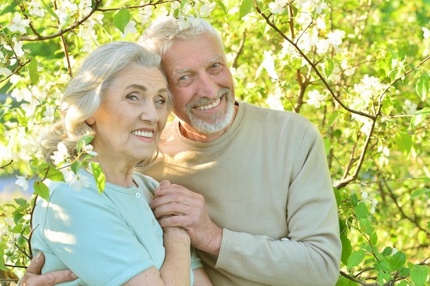 Senior couple hugging