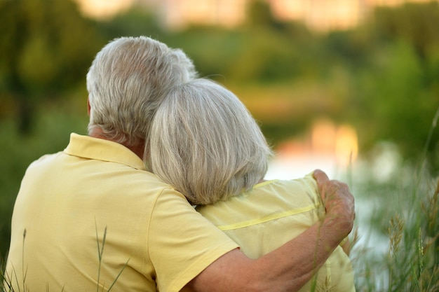 Senior couple hugging