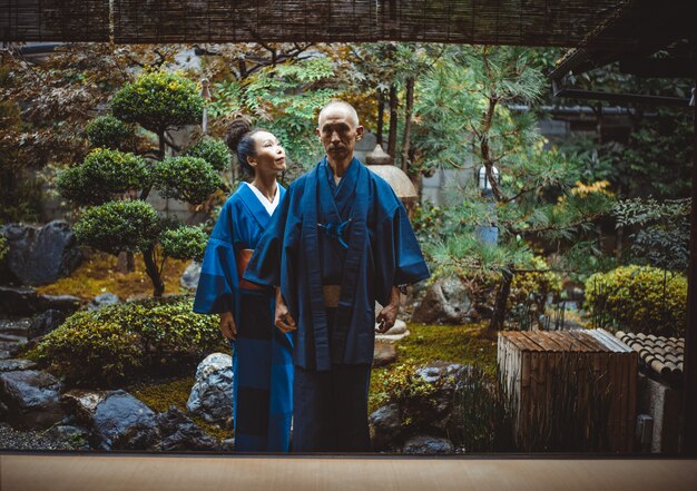 Senior couple lifestyle moments in a traditional japanese house