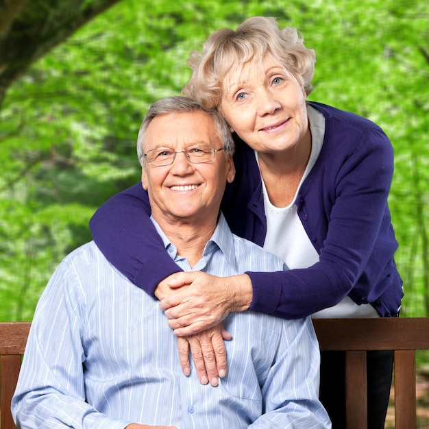 Senior couple on park bench