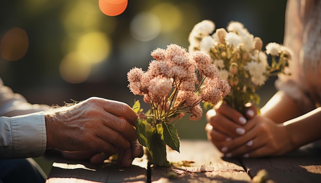 Photo senior couple's intimate hand embrace in park