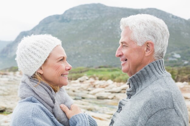 Senior couple together on a rocky landscape