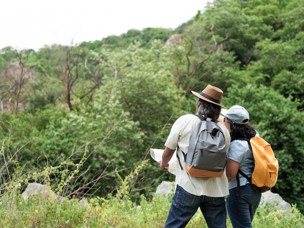 Senior couple travel together on a summer vacation