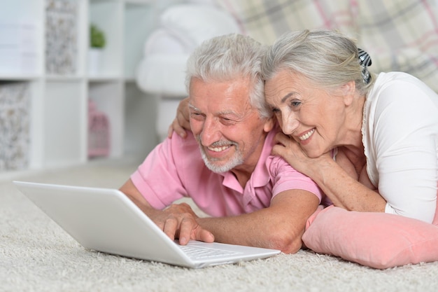 Senior couple using laptop