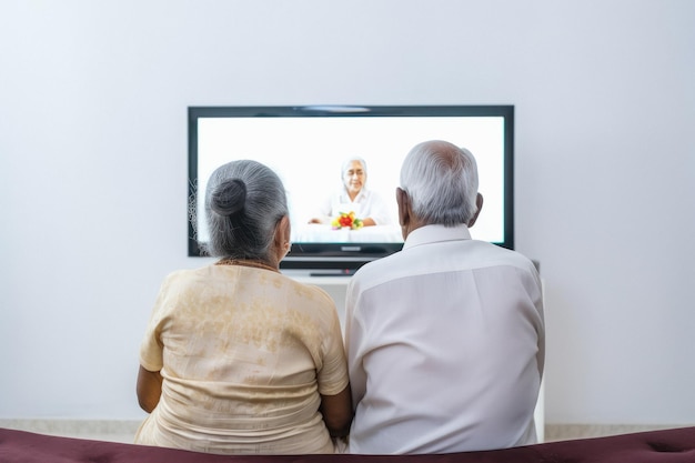 집에서 TV를 시청하는 노인 부부