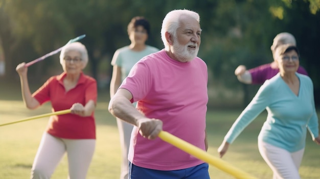 Senior does sports in the group