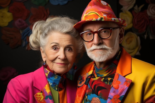 Photo senior duo dressed in vivid colors active seniors lifestyle images