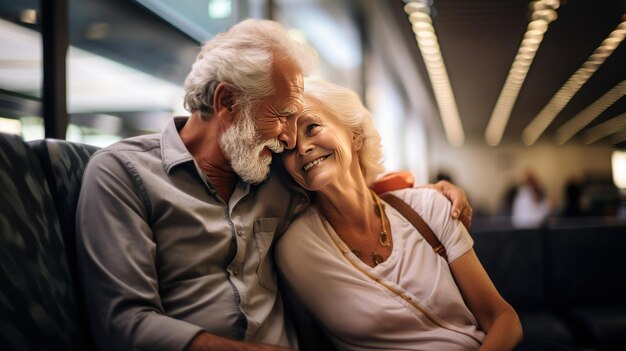 A senior duo39s warm hug at the airport tells the story of their adventurous senior travel experiences and cultural immersion Generative ai