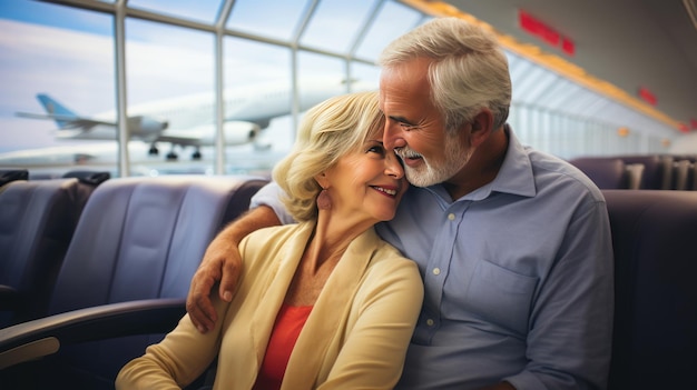 A senior duo39s warm hug at the airport tells the story of their adventurous senior travel experiences and cultural immersion Generative ai