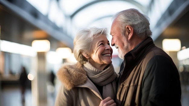 A senior duo39s warm hug at the airport tells the story of their adventurous senior travel experiences and cultural immersion Generative ai