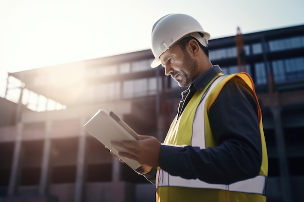 Photo senior engineer using a digital tablet on a construction site