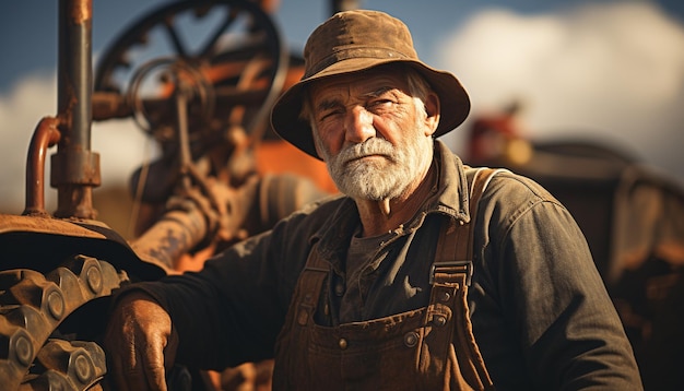 Senior farmer working on a rural farm generated by artificial intelligence