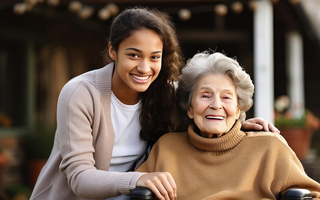 Photo senior female in wheelchair for look after from care taker