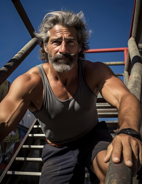 Foto allenatore di fitness senior in palestra all'aperto generato da ia