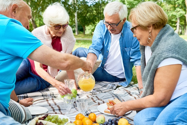 Senior friends having a picnic